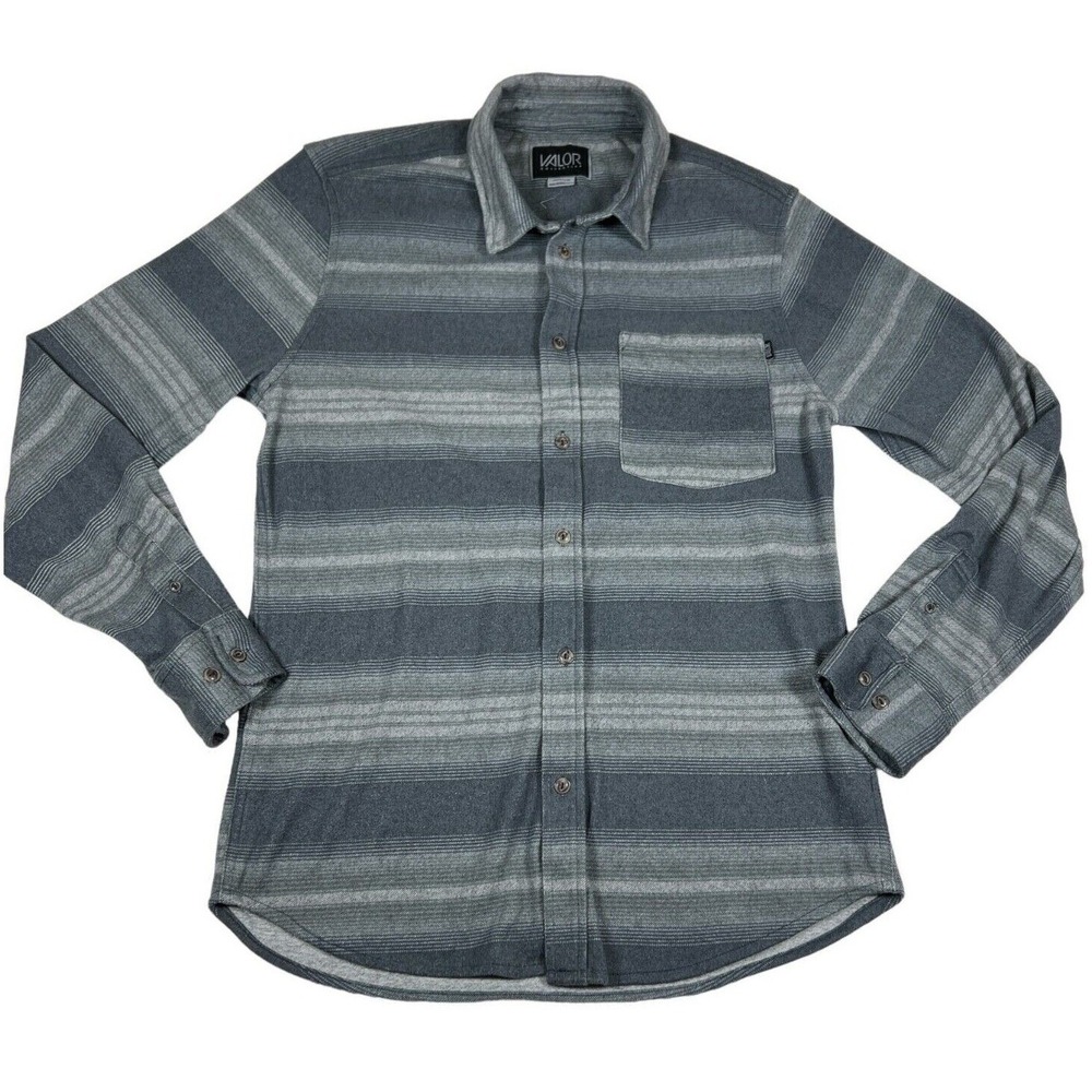 Valor Collective Button Down Shirt Mens Medium Grey‎ Good Striped Flannel Style
